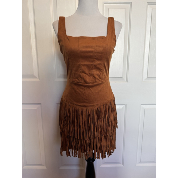Trixxi Dresses & Skirts - Trixxi Faux Suede Fringe Mini Dress Medium Western Boho Festival Cowgirl Brown